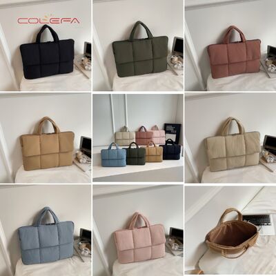 Fall New Arrival Stylish Solid-Color Bags Minimalist Niche Checkered Briefcase Women Casual Lightweight Polyester Everyday Commuting Laptop Bag