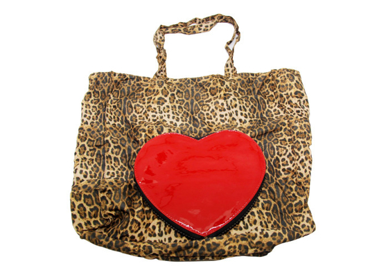newest fashion style PU leather Heart shape washablepolyester folding shopping bag ladies fashion foldable tote hand bag