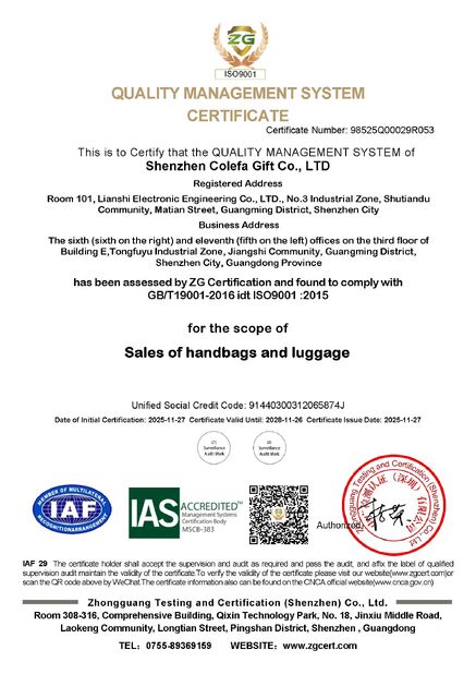 China Shenzhen Colefa Gift Co., Ltd. certificaten
